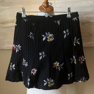Ann Taylor Petite black eyelet skirt with embroidered flowers